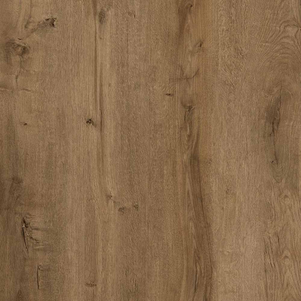 Braunes Vinylbodenmuster mit Holzstruktur zeigt verschiedene Holzmaserungen und Knoten. Der Boden ist als Klick-Vinyl ausgelegt und lässt sich leicht verlegen.