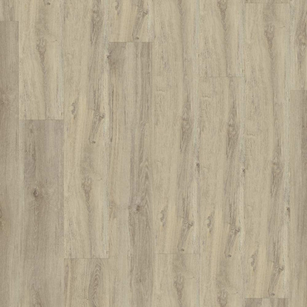 Heller, holzähnlicher Klebe-Vinylboden mit verschiedenen länglichen Planken in taupe. Der Designboden ist im Verkauf für 21,99 € pro Quadratmeter und 98,74 € pro Paket erhältlich.