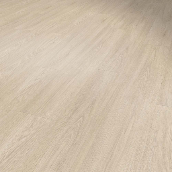 Helles, strukturiertes Design mit Eichenoptik. Der Klebe-Vinylboden eignet sich ideal für Wohnräume und gewerbliche Anwendungen. Die Oberfläche zeigt natürliche Holzmaserungen.