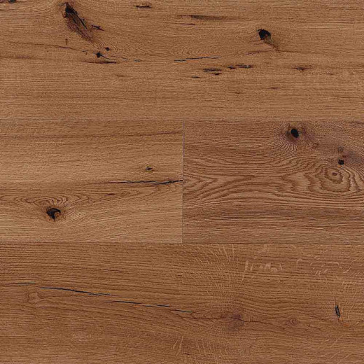 Parkett Super Rustic Eichenparkett mit rustikaler Optik zeigt unterschiedliche Holzmaserungen und -töne. Die Dielen sind in verschiedenen Formaten angeordnet und wirken natürlich und lebendig.