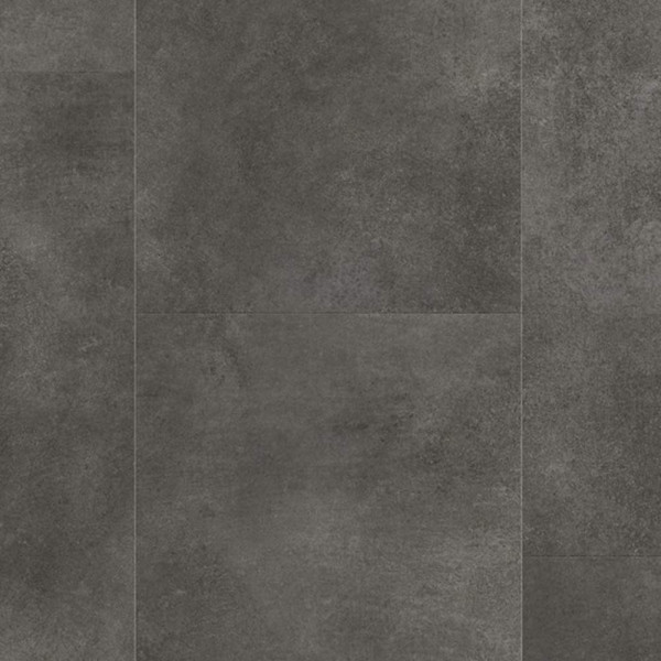 Dunkler Designboden mit einer strukturierten Oberfläche aus Steindekor. Die Platten sind in verschiedenen Größen angeordnet und zeigen eine matte, graue Farbgebung.