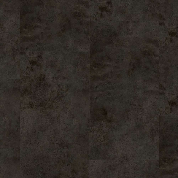 Dunkle Steindekor-Fliesen mit verschiedenen Oberflächenstrukturen bilden ein einheitliches, modernes Muster auf dem Boden. Die Fliesen sind in quadratischen Platten angeordnet und vermitteln einen eleganten Eindruck.