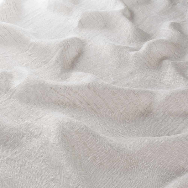 Leichter, halbtransparenter Vorhangstoff in Weiß mit sanften Wellen. Der Stoff zeigt eine feine Textur und eignet sich ideal zur individuellen Gestaltung von Wohnräumen.