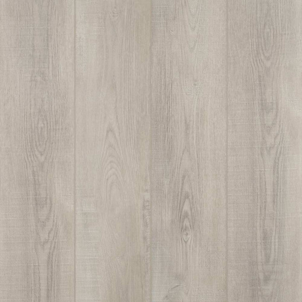 Helle, strukturiert aussehende Vinylbodenpaneele in einem modernen Deckendesign. Die Oberfläche zeigt eine leichte Holzmaserung in Grau, die einen eleganten Look vermittelt.