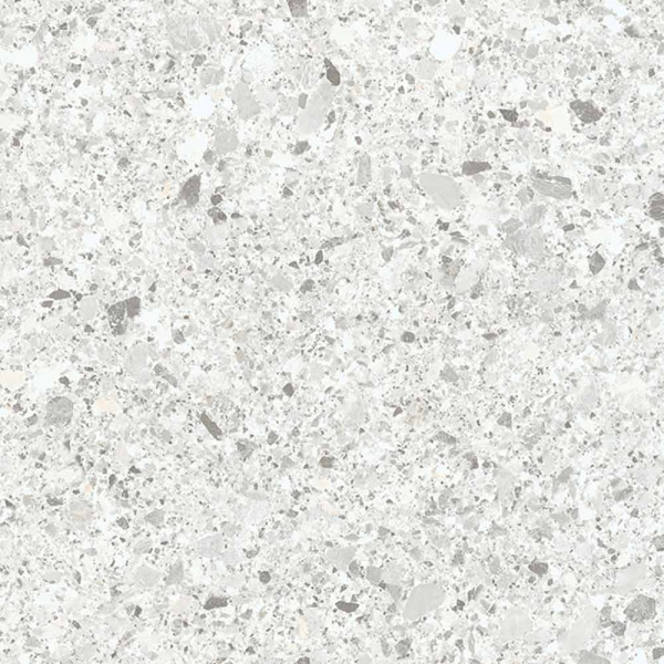 Hellgrauer Multilayer-Vinylboden mit feinen, hellen und dunklen Einschlüssen. Die Oberfläche wirkt strukturiert und modern. Der Boden eignet sich für verschiedene Innenräume und entspricht dem Produkt COREtec Klick-Planke Ceratouch.