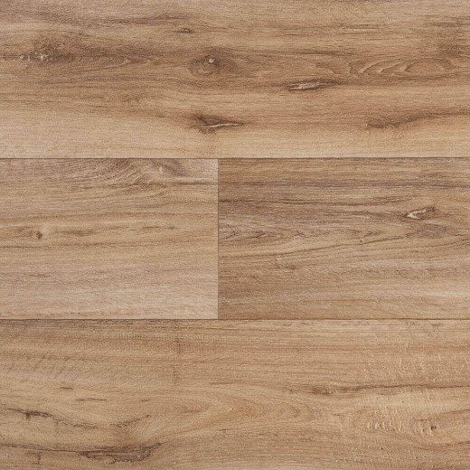 Comfortboden Mats Helle, miteinander verbundene PVC-Bodenplatten in Holzoptik zeigen eine strukturierte Oberfläche. Der Bodenbelag wird zu einem Preis von 16,99 € pro Quadratmeter angeboten.