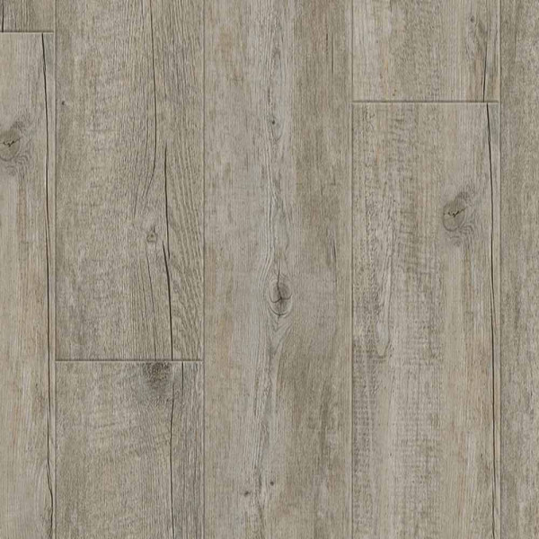 Holzboden mit grauer, strukturierter Oberfläche aus dem Gerflor Designboden Virtuo 30 Sortiment. Die Planken zeigen natürliche Maserungen und Knoten. Verschiedene Größen sind verfügbar.